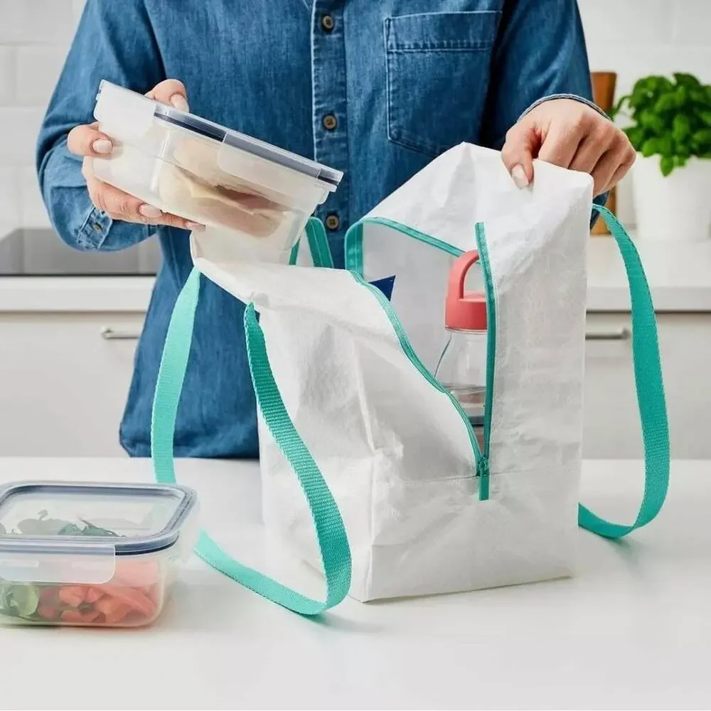 1 NEW * IKEA Lunch Bag 17x30 cm white/turquoise